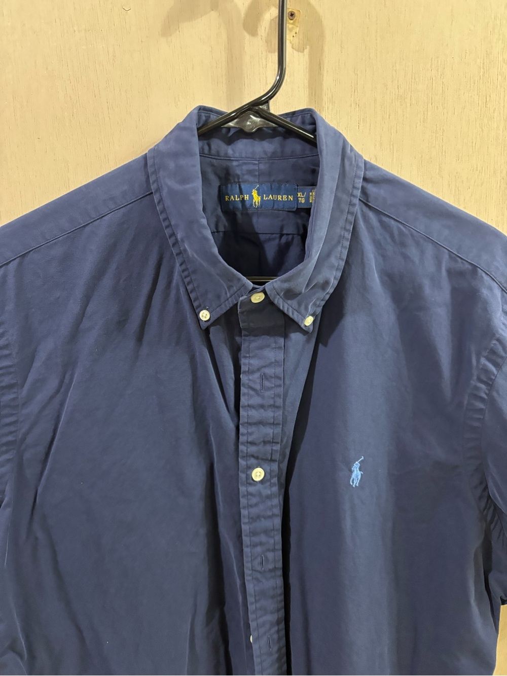 Polo by Ralph Lauren Men's Navy Button-Down Shirt with Light Blue Pony